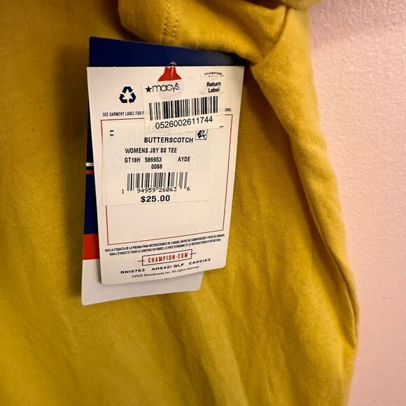 Champion Women's Get Happy Logo Yellow Short Sleeve T-Shirt Large NWT - Picture 6 of 8